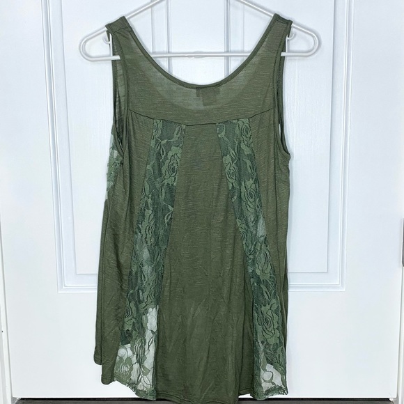 Wet Seal Olive Green Lace Hi-Low Tank Top (S) - Picture 2 of 4
